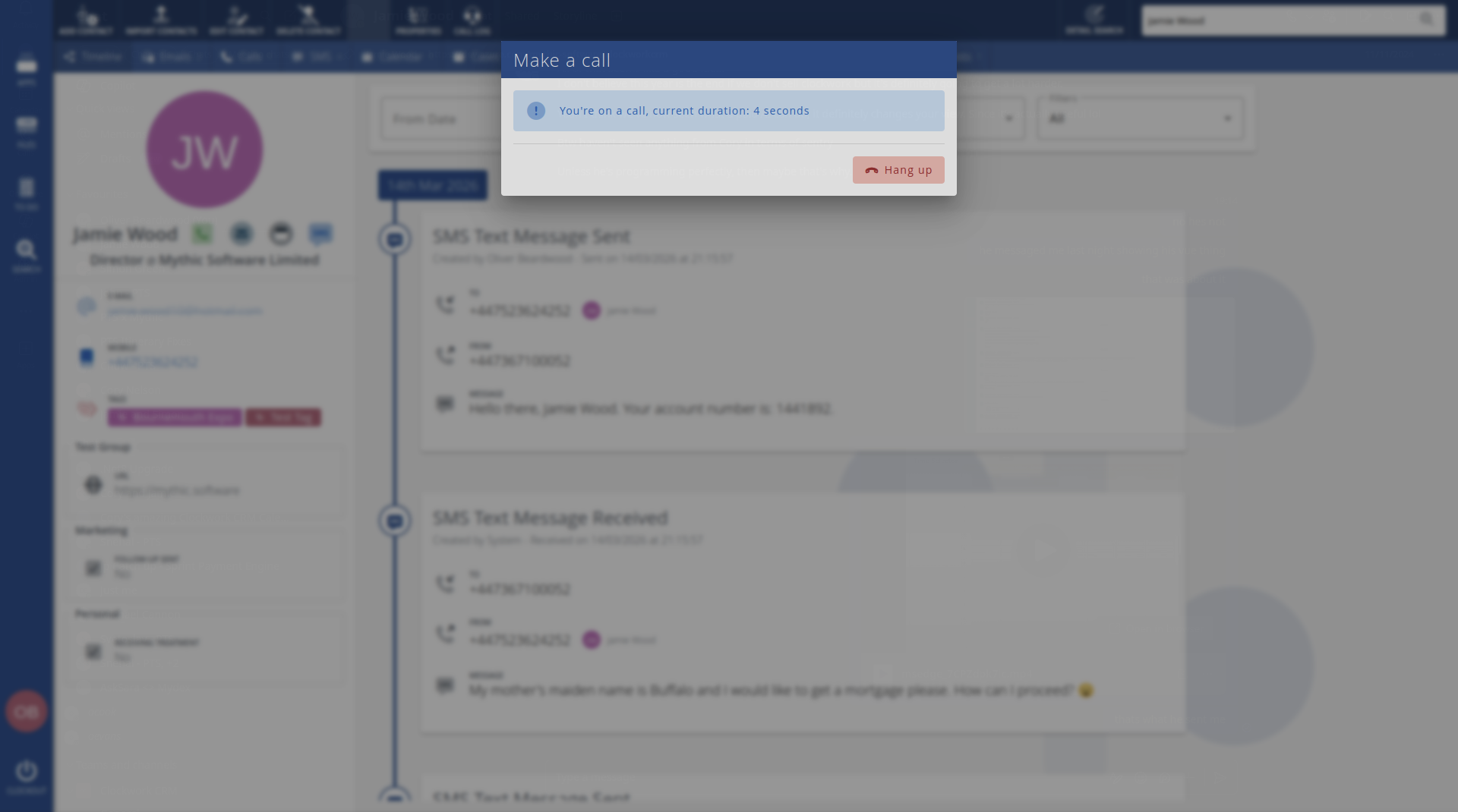 Clockwork CRM in-browser call with WebRTC