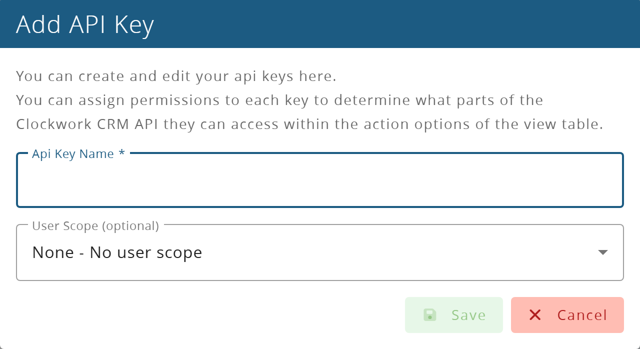 The Add API Key form