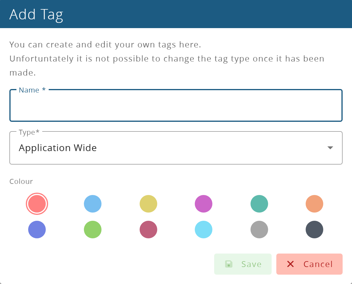 The Add Tag form