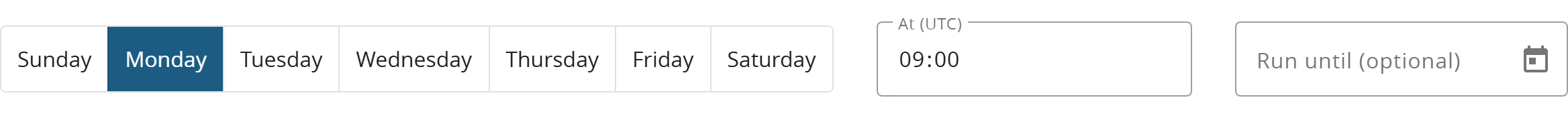 The schedule fields: the days of the week, the time and an optional end date