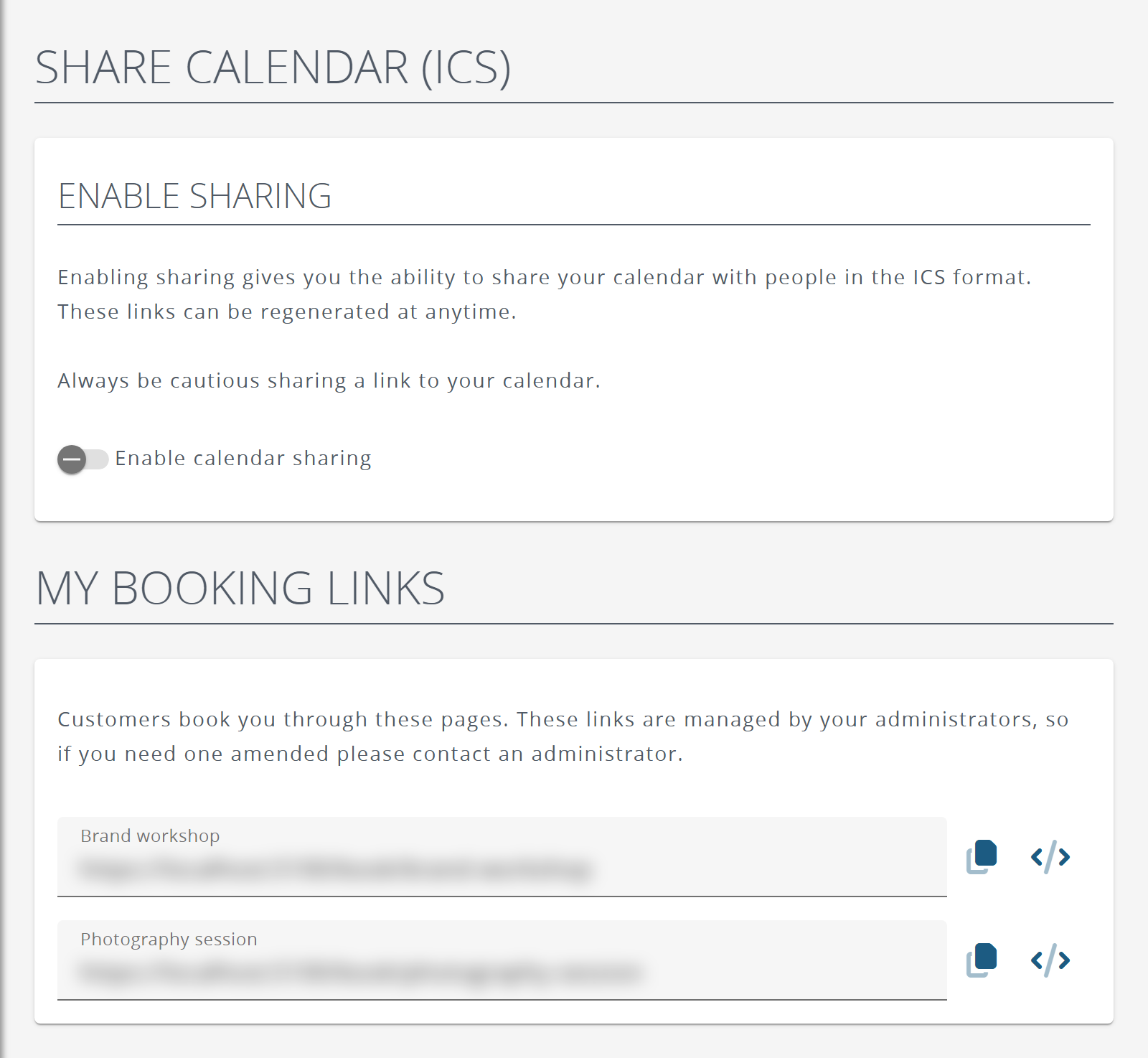 Calendar sharing and your booking links