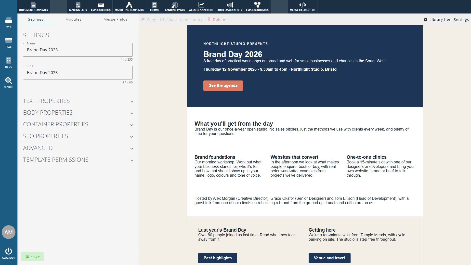 Clockwork CRM landing page builder with A/B testing