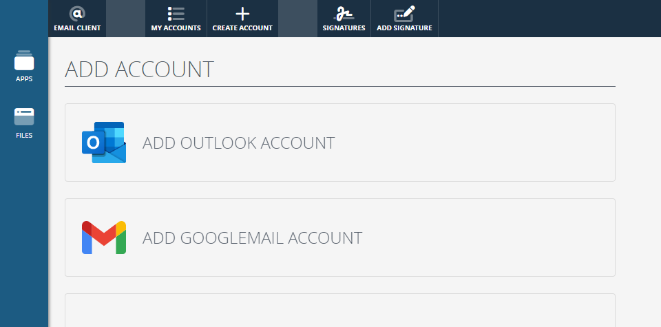 Image showing the email account selector page