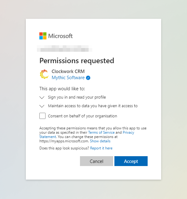 A screenshot showing the Microsoft OAuth flow requesting permissions.