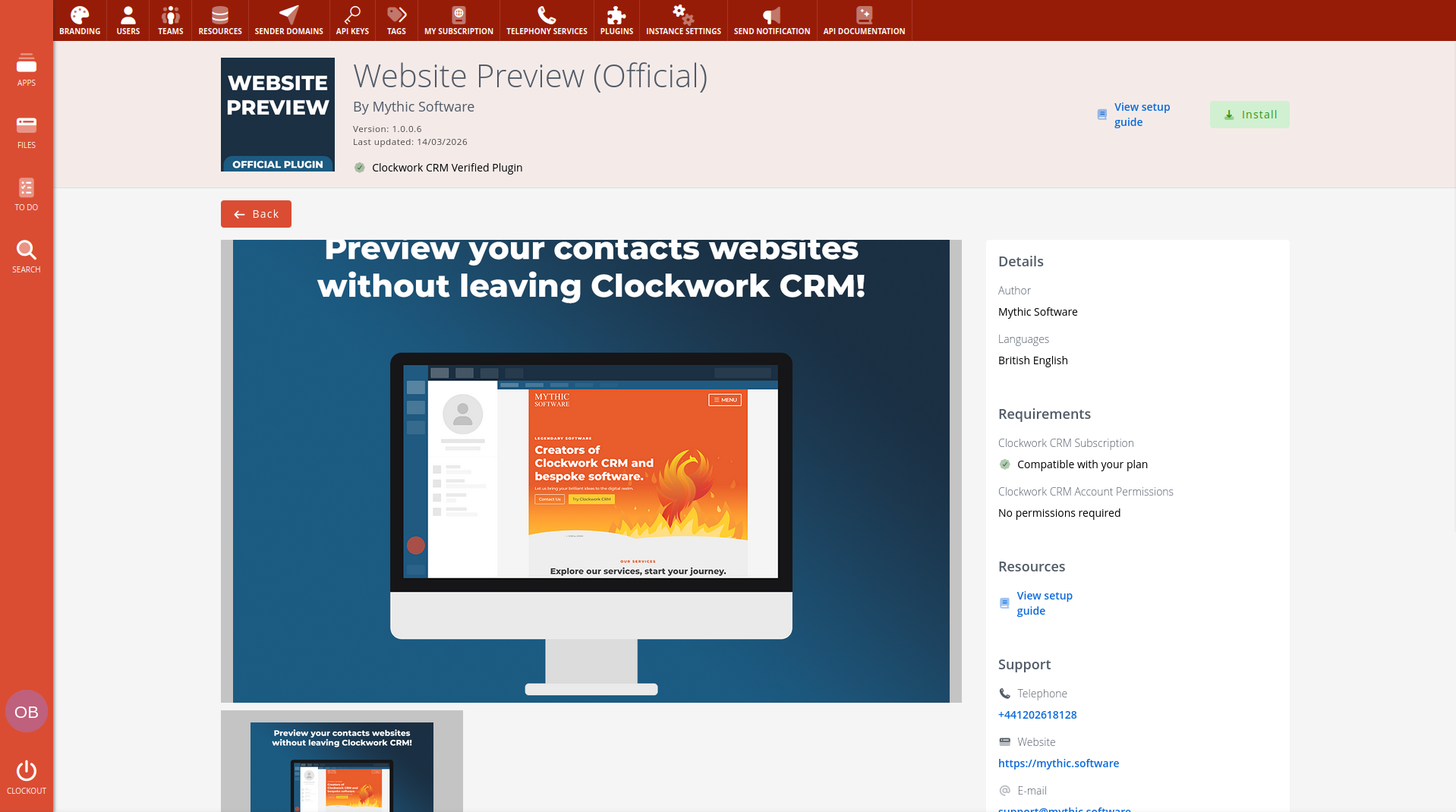 Clockwork CRM plugin marketplace