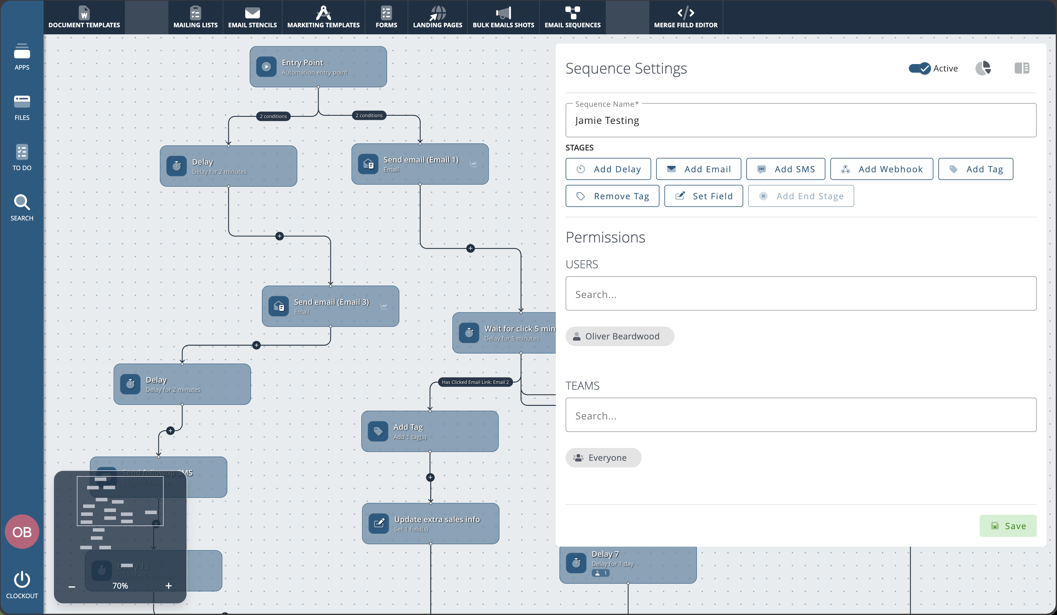 Clockwork CRM visual sequence editor