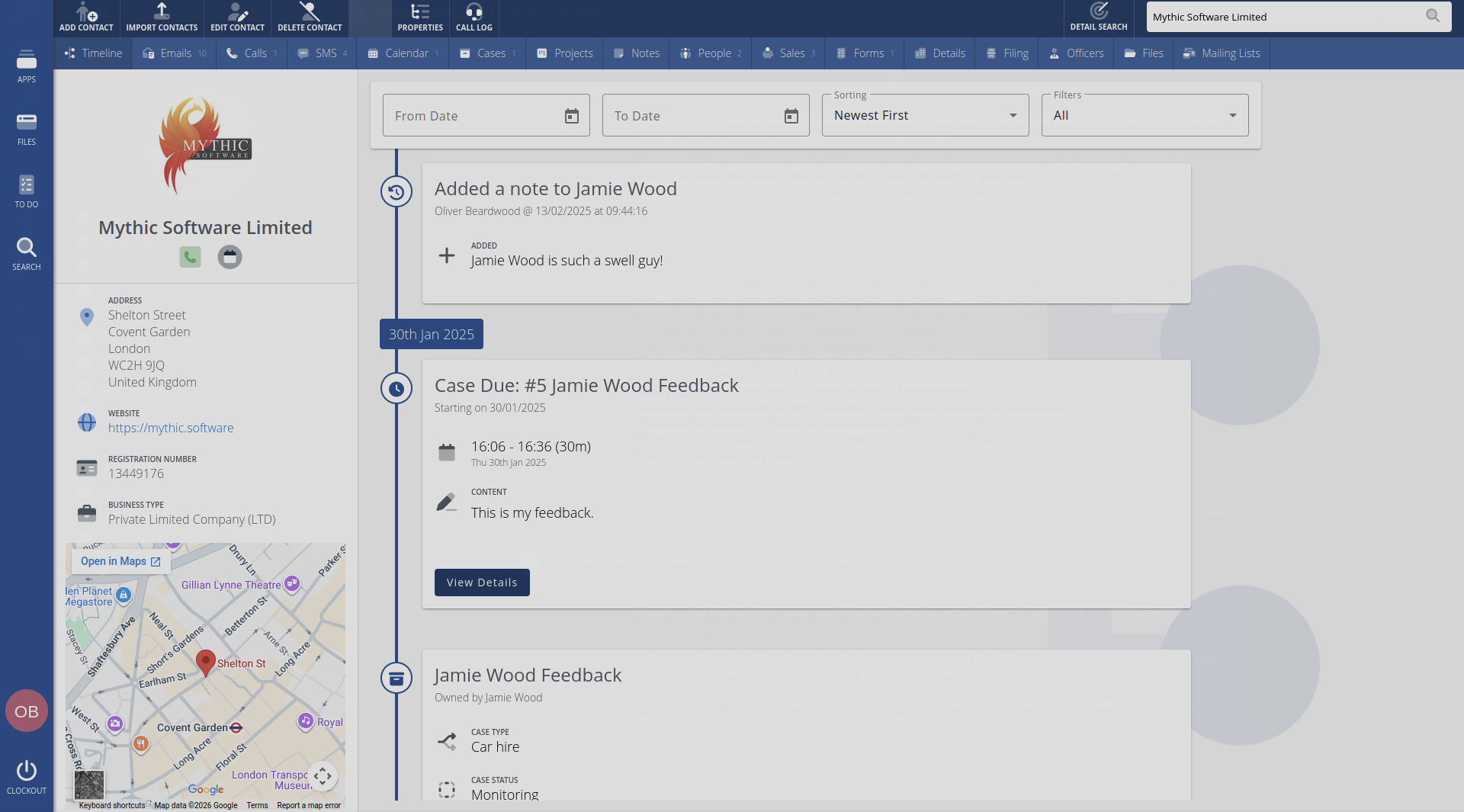 Clockwork CRM contact timeline